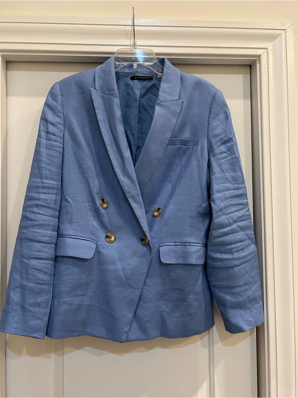 Elie Tahari Sky Blue Double-Breasted Women's Blazer; Linen